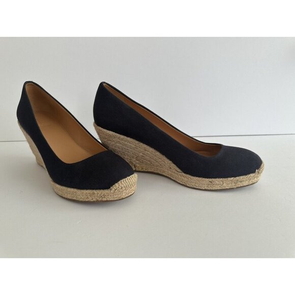 J. Crew Seville Women's Navy Blue Closed Toe Canvas Wedge Espadrille Shoes 9.5 - Picture 2 of 13